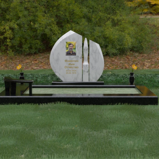 Вертикальный памятник для одного во Владивостоке, мрамор Тассос, вид 2