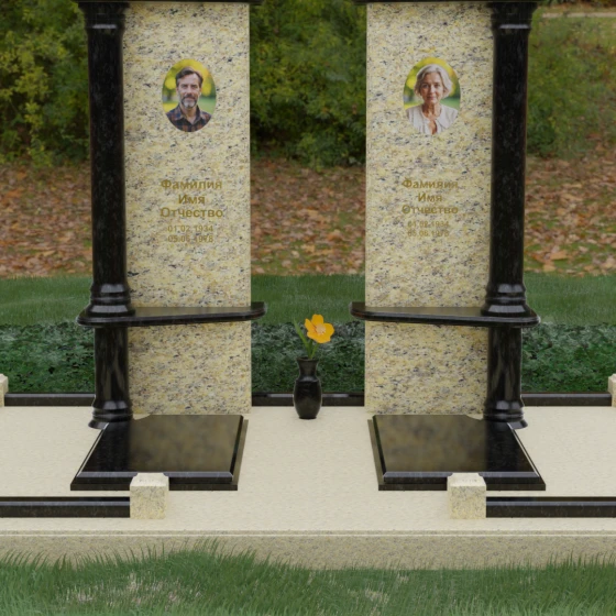 Гранитный вертикальный памятник для двоих во Владивостоке, гранит Мансуровский