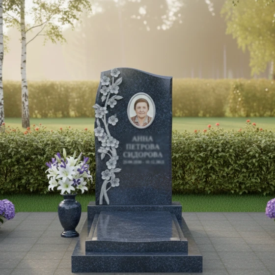 Светский вертикальный гранитный памятник без креста во Владивостоке, гранит Габбро-диабаз