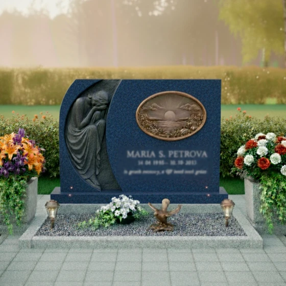 Горизонтальный памятник гранит/металл в Барнауле, гранит Блю Перл