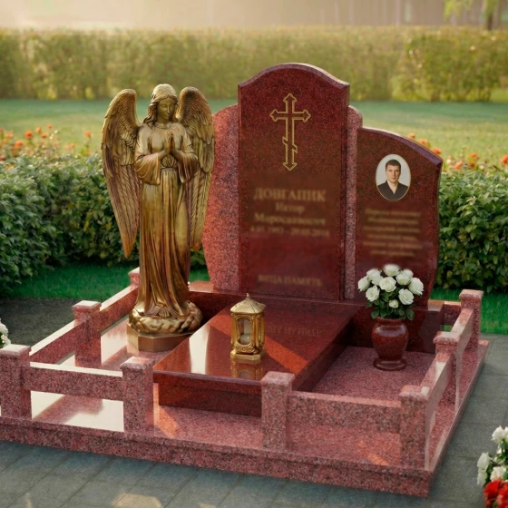 Вертикальный гранитный памятник с православным крестом, гранит Лезниковский, в Якутске