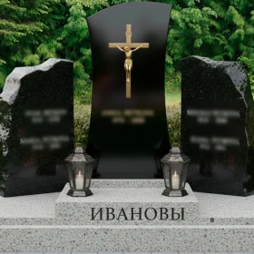Вертикальный гранитный памятник для двоих с крестом - ПН212