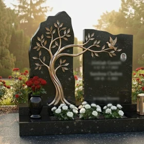Элитный гранитный и металлический памятник на двоих - ПН234