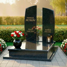 Элитный гранитный и стеклянный памятник на двоих - ПН237