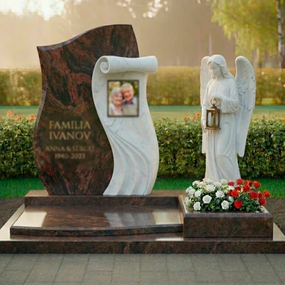 Элитный гранитный памятник для двоих во Владивостоке, гранит Дымовский