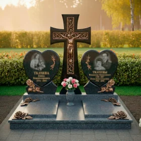 Элитный памятник из гранита и металла на двоих - ПН248