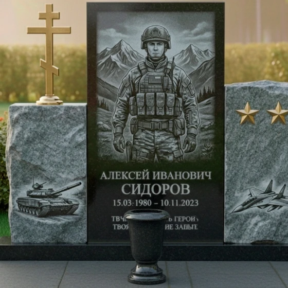 Памятник гранит и металл с крестом в Самаре, гранит амфиболит