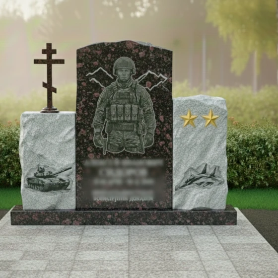 Памятник гранит и металл с крестом в Самаре, гранит Лезниковский