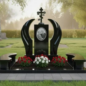 Гранитный православный памятник для двоих с крестом - ПН382