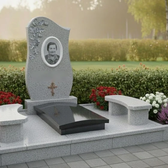 Элитный Гранитный памятник с крестом во Владивостоке, гранит Мансуровский
