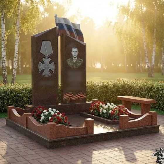 Гранитный вертикальный светский памятник во Владивостоке, гранит Дымовский
