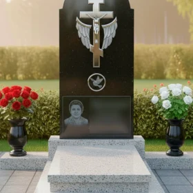 Горизонтальный гранитный памятник на двоих с комплексом - ПН415