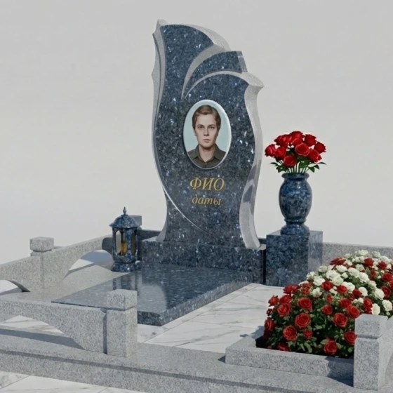 Светский вертикальный Гранитный комплекс в Ставрополе, гранит Блю Перл