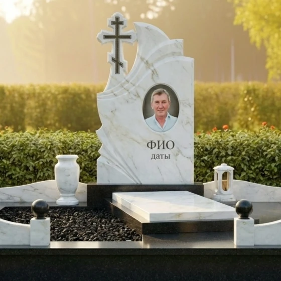 Элитный православный гранитный памятник в Рязани, мрамор Тассос