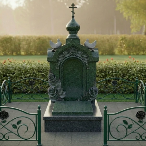 Православный гранитный памятник — комплекс в Пензе, гранит Балтик грин