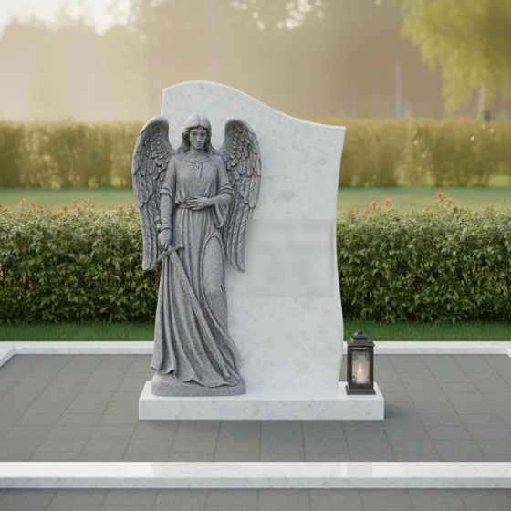 Элитный гранитный вертикальный памятник в Челябинске, мрамор Тассос