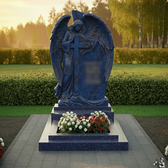 Элитный гранитный памятник православный/католический в Оренбурге, гранит Блю Перл