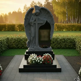 Элитный гранитный вертикальный православный памятник - ПН619