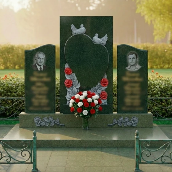 Гранитный светский памятник на двоих в Барнауле, гранит Балтик грин