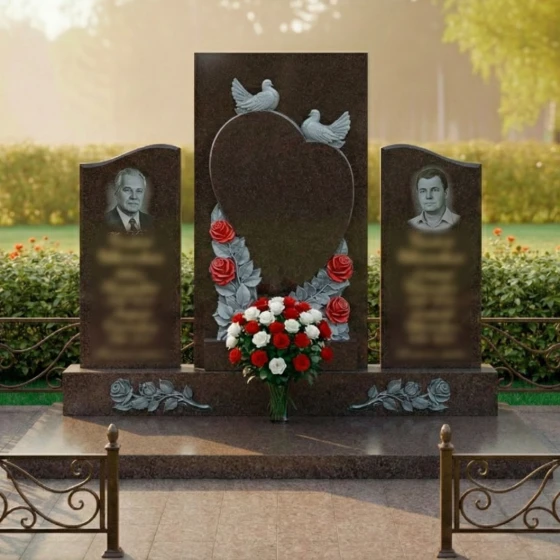 Гранитный светский памятник на двоих в Барнауле, гранит Дымовский