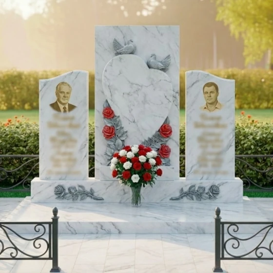 Гранитный светский памятник на двоих в Барнауле, мрамор Тассос