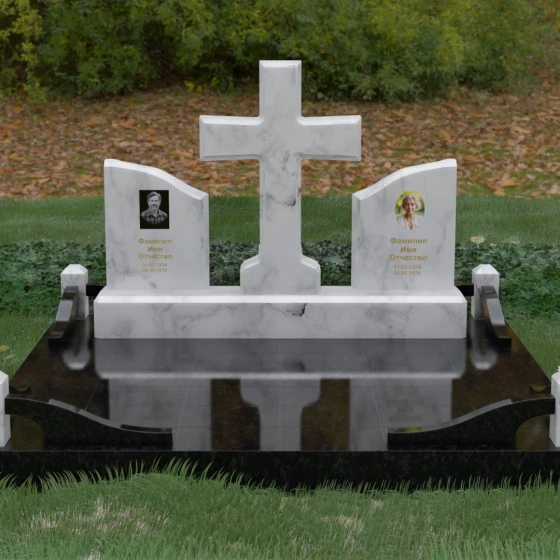 Памятник горизонтальный с крестом в Ставрополе, мрамор Тассос