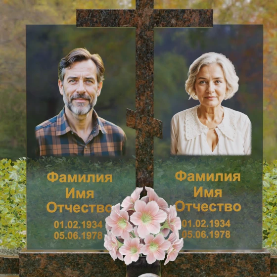 Православный горизонтальный памятник с крестом в Барнауле, гранит Дымовский