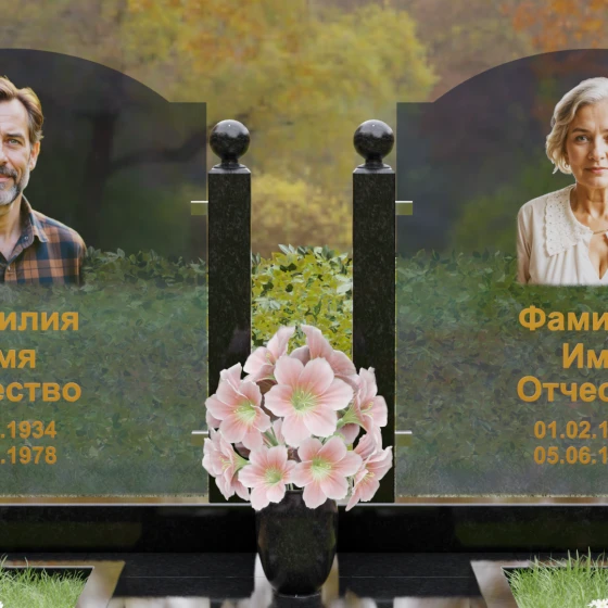 Горизонтальный памятник с арками и стеклом, гранит Габбро-диабаз, в Якутске