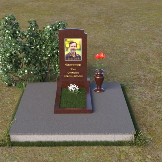Гранитный вертикальный памятник с асимметричным изгибом, гранит Лезниковский, вид 3, в Якутске
