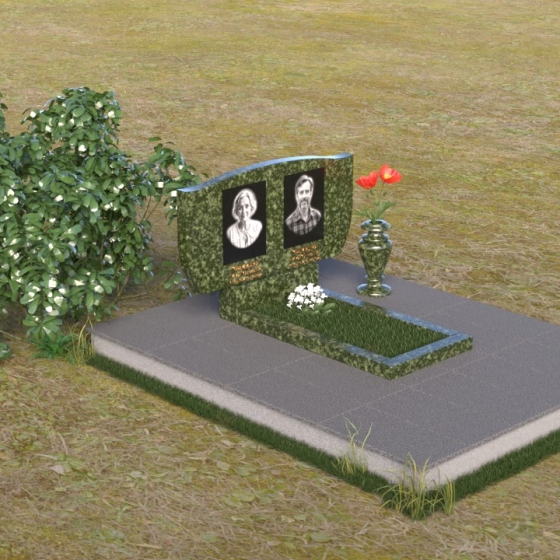 Вертикальное надгробие с волнистой верхней частью, гранит Балтик грин, вид 2