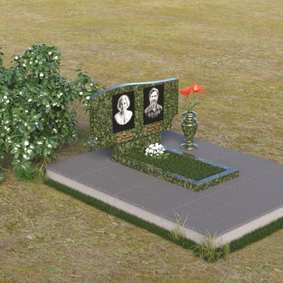 Памятник горизонтальный для одного/двоих в Новокузнецке, гранит Балтик грин, вид 2