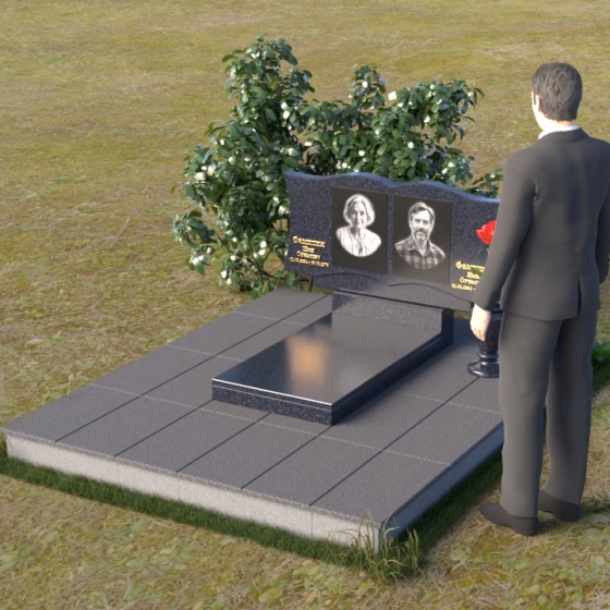 Горизонтальный памятник-волна с двумя выступами