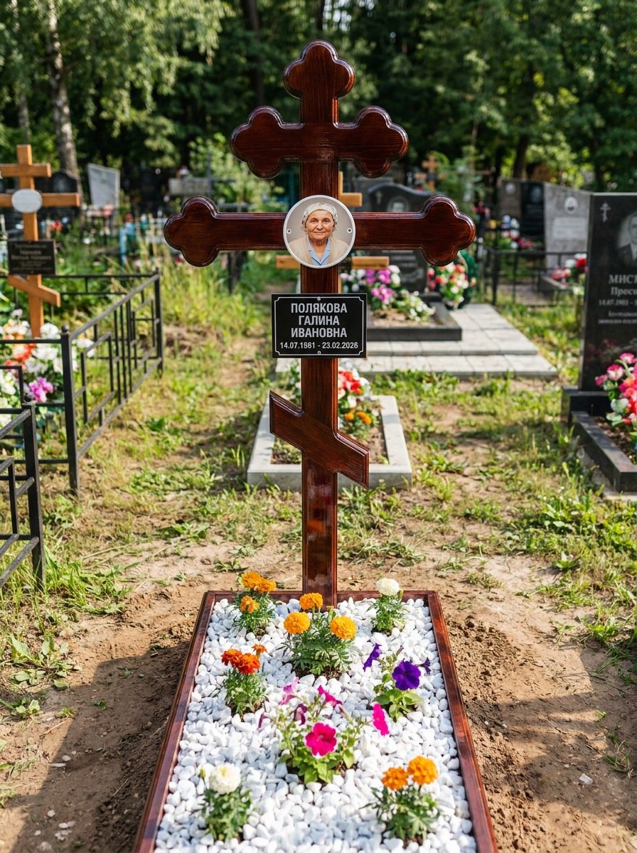 Портрет на памятнике в Белгороде — Цветной портрет на овале 130×180 мм — на деревянный крест